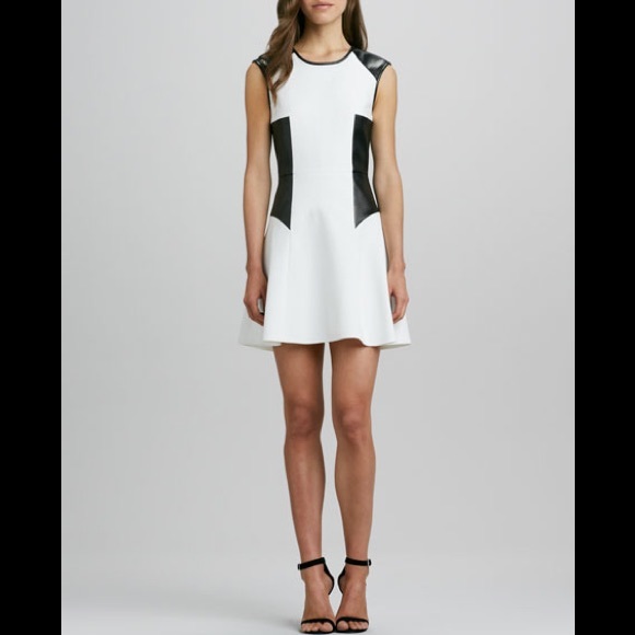 Tibi Dresses & Skirts - Tibi Black & White Fit & Flare Faux Leather Dress